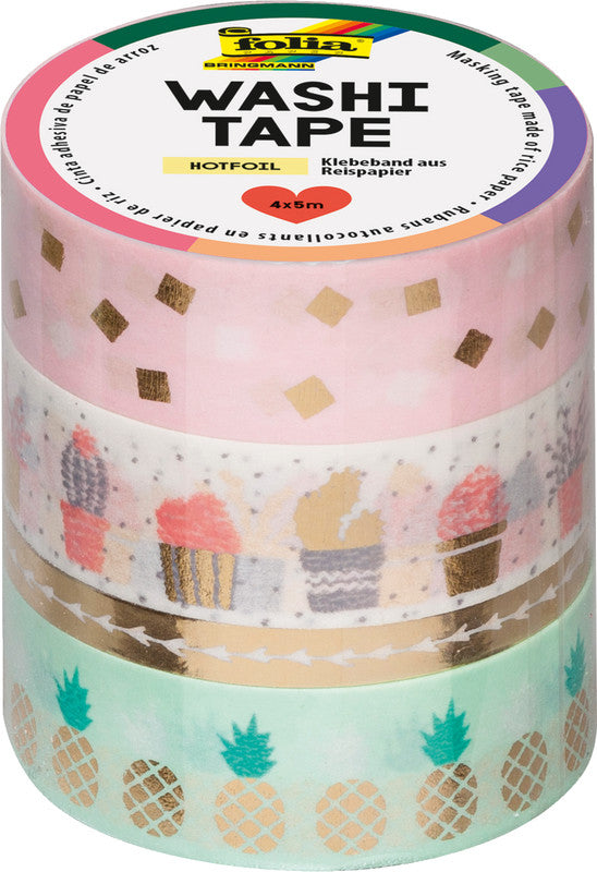 Folia Washi Tape Set mit Heissfolie, selbstklebend – sortiert – 4 Rollen