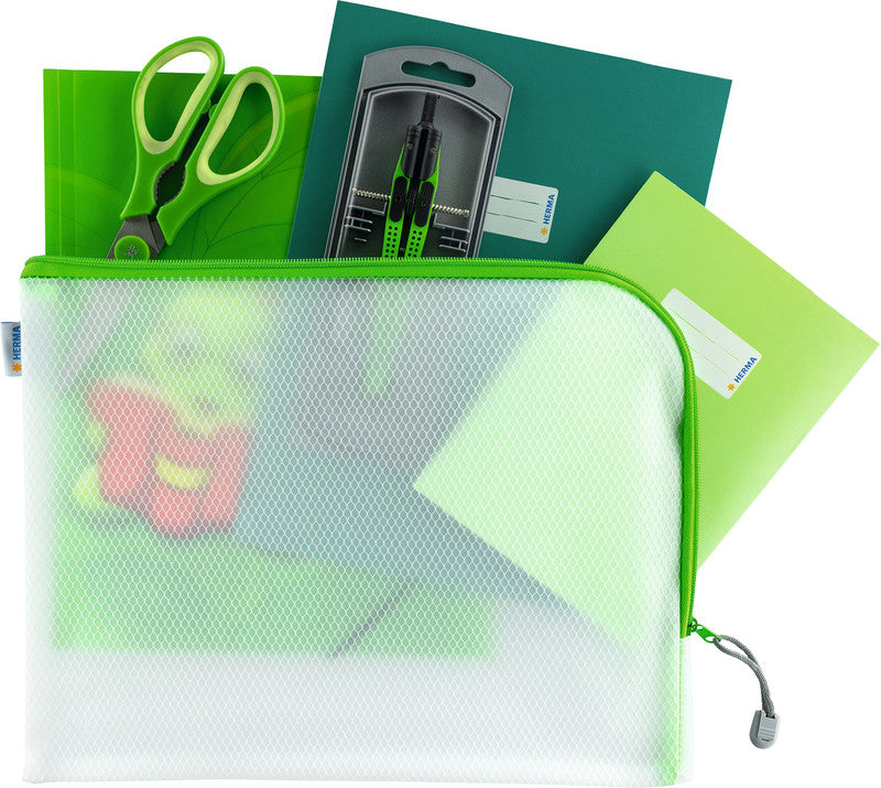 HERMA Reissverschlusstasche Etui – Grün – Kunststoff – 36 × 28 × 0,7 cm