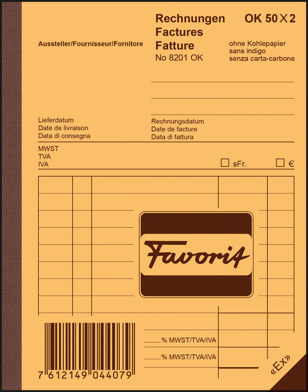 Favorit Formularblock – Rechnungen, mehrsprachig, 50 Blatt, A6
