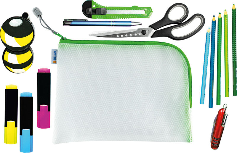 HERMA Reissverschlusstasche Etui – Grün – Kunststoff – 26,0 × 20,0 × 0,7 cm