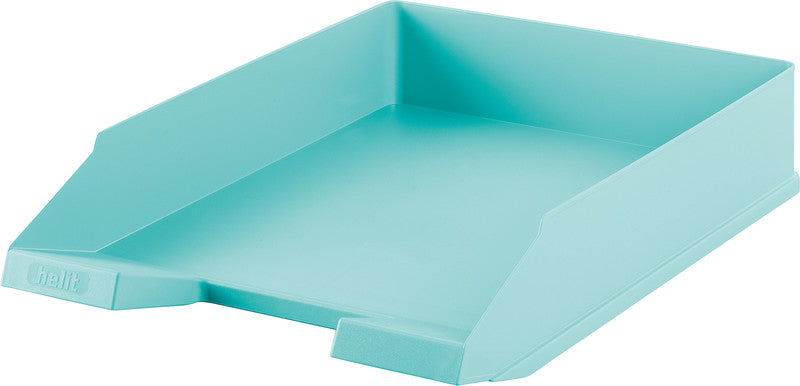 Helit Briefkorb – mit Griffausschnitt, mit Beschriftungsfeld, matt, türkis, B 255 × H 67 × T 345 mm