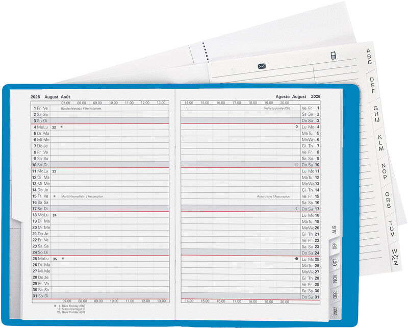 Biella Planer Glasgow Agenda – 1 Monat/2 Seiten, geheftet, 10 × 13,9 cm, 15 Monate Okt–Dez, blau, PEFC