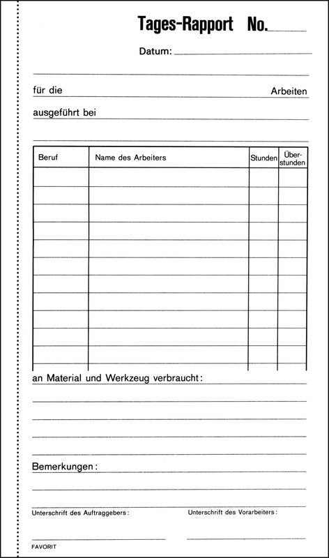 Favorit Formularblock – Tages-Rapporte, Deutsch, 50 Blatt, 113 × 190 mm