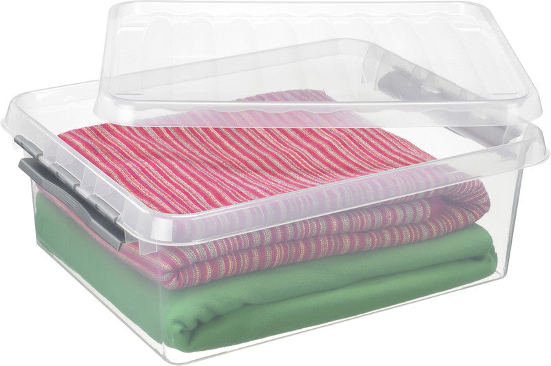 Helit die q-line Aufbewahrungsbox 25 l – mit Clipdeckel, stapelbar, 500 × 180 × 400 mm, transparent, Kunststoff
