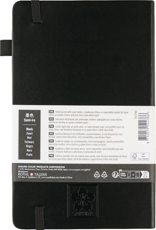 Sakura Notizbuch – 130 × 210 mm – 160 Seiten – 140 g/m² – gebunden, Gummiband, Stiftschlaufe – schwarz