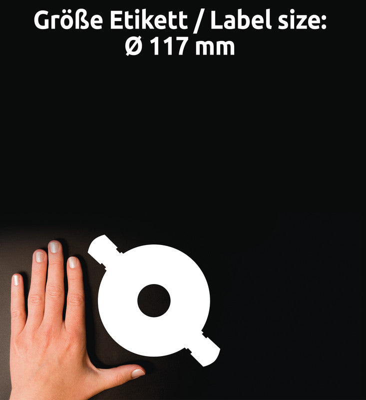 Avery CD-/DVD-Etiketten, Ø 117 mm, weiss, Papier, permanent, 50 Etiketten (25 Blatt)
