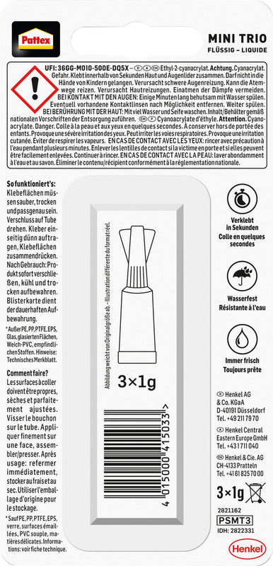 Pattex Sekundenkleber – Tube, permanent, transparent, 3 g, für fast alle Materialien