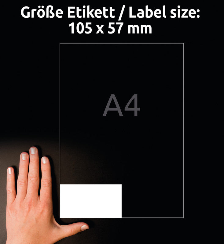 Avery Etiketten auf A4-Bögen, 105 mm × 57 mm, Weiss, Papier, Permanent, 1000 Etiketten (100 Blätter)
