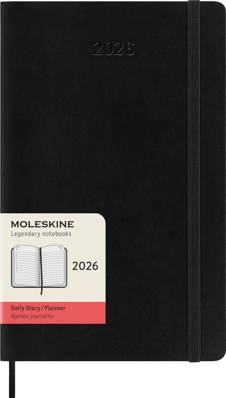 Moleskine Tagesagenda – 1 Tag pro Seite, gebunden, 13 × 21 cm, 2026, 1-Stunden-Takt, schwarz, FSC