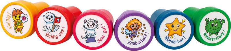 Trendhaus Lehrerstempel-Set Monsterstark und Zauberhaft – 12er-Set, selbstfärbend, Kunststoff, Ø 26 mm