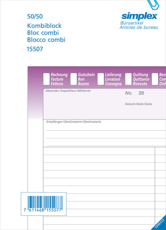 Simplex Formularblock – mehrsprachig, 50 Blatt, A5