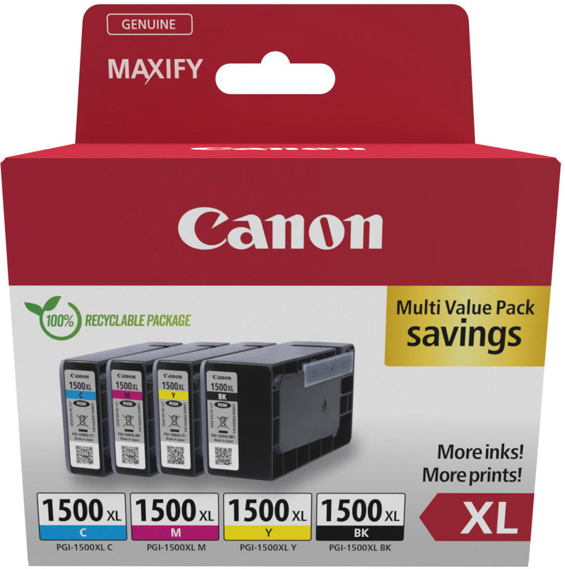 Canon Tintenpatronen-Multipack PGI-1500XL, CMYK, 4er-Pack – für Inkjetdrucker und Multifunktionsgeräte