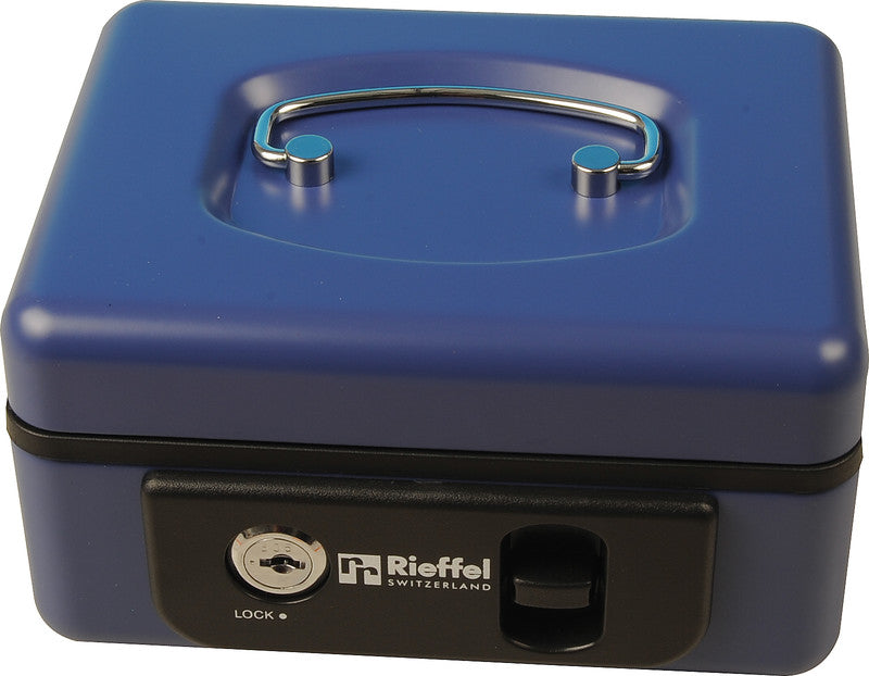 Rieffel Geldkassette – mit Schlüssel – 16,5 × 12,5 × 8,6 cm – Blau – Stahl