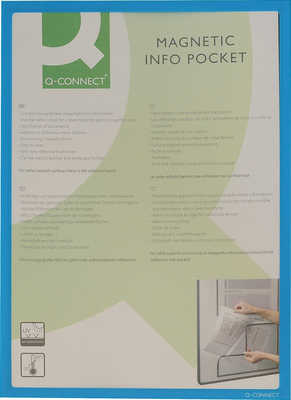 Q-connect Magnetleiste – 225 × 312 mm, blau, wiederverwendbar, magnetisch, für A4