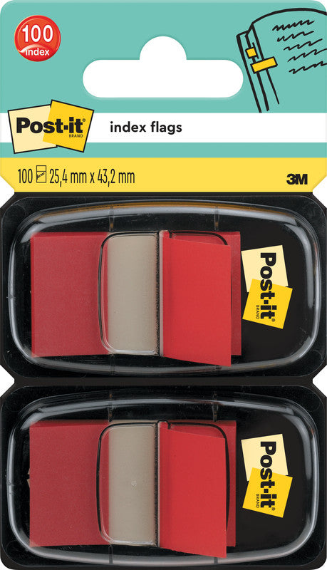 Post-it Indexstreifen – 25,4×43,2 mm – Rot, 2×50 Stück, mit Dispenser