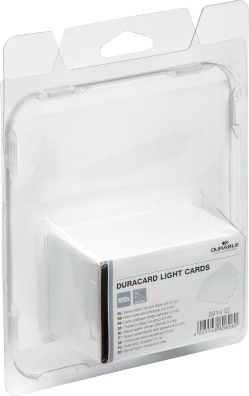 Durable Druckkarten 85,6 × 53,98 mm, Weiss, Kunststoff – für DURABLE Duracard ID 300 – 100 Karten