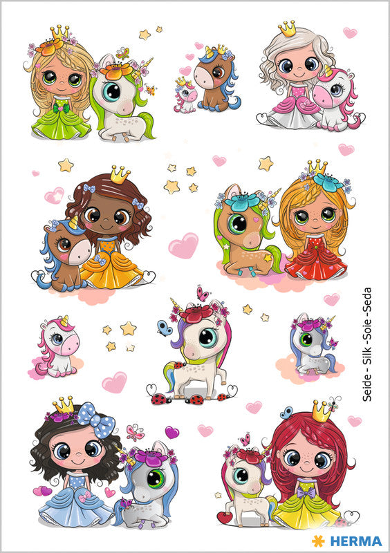 HERMA Magic Schmucketiketten – Motiv Prinzessin Sweetie & Friend – Seide, 14 Stk, 1 Bogen, 84×120 mm
