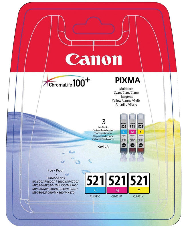 Canon Tintenpatronen-Multipack CLI-521, CMY, 3er-Pack – für verschiedene Inkjet-Modelle