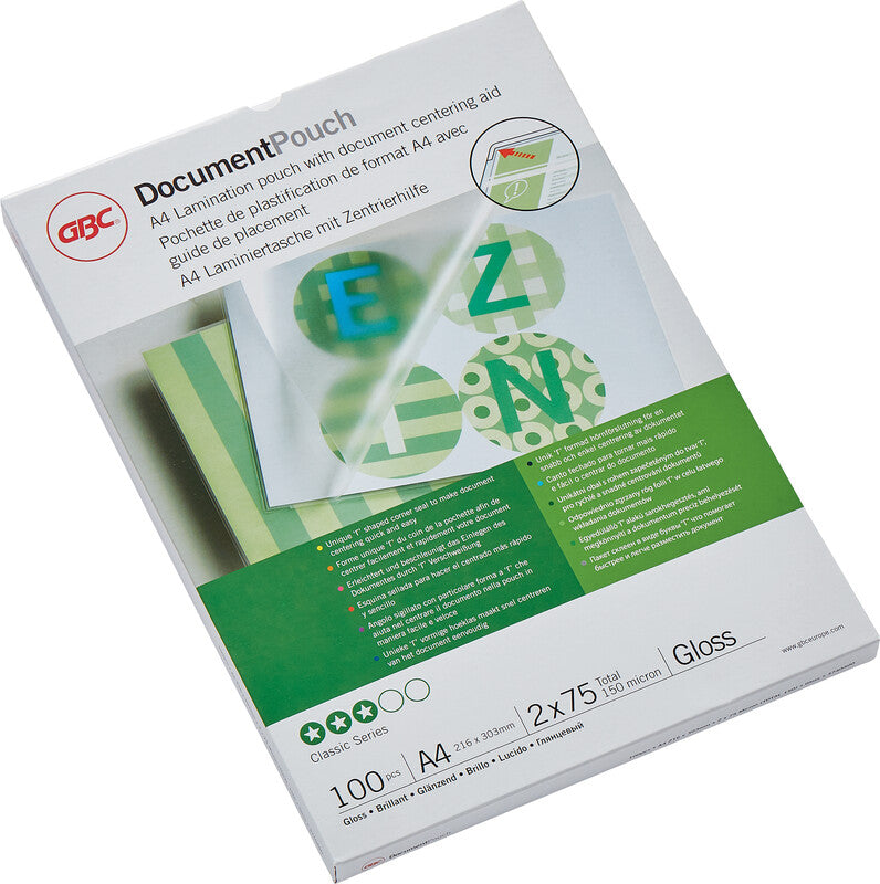 GBC Laminierfolien A4, glänzend – 75 µm, 216 × 303 mm, 100 Stk.