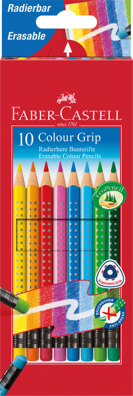 Faber-Castell Buntstifte Colour Grip – 10 Farben, im Kartonetui, Ø 3,8 mm, dreikantig, FSC