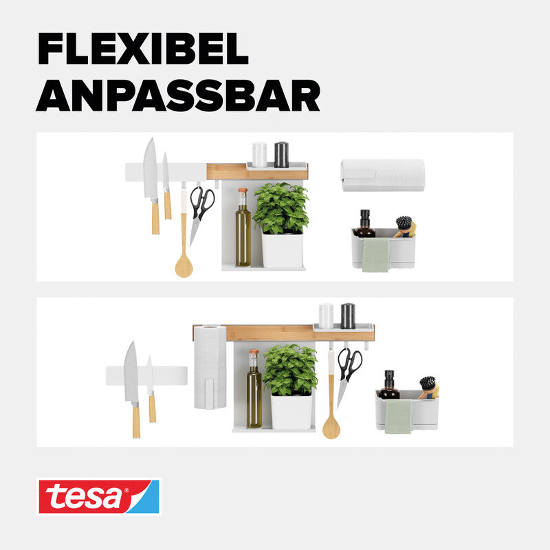 TESA Küchenorganizer-Set Kombi-Set XL – für Küchenreling – 86,5 × 34 × 14 cm – sortiert