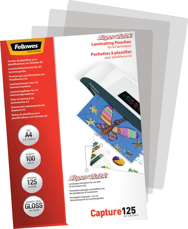 Fellowes Laminierfolien A4, glänzend – 125 µm, 216 × 303 mm, 100 Stk.