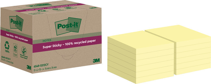 Post-it Haftnotizen Super Sticky – 76×76 mm – Gelb, 12×70 Blatt, PEFC