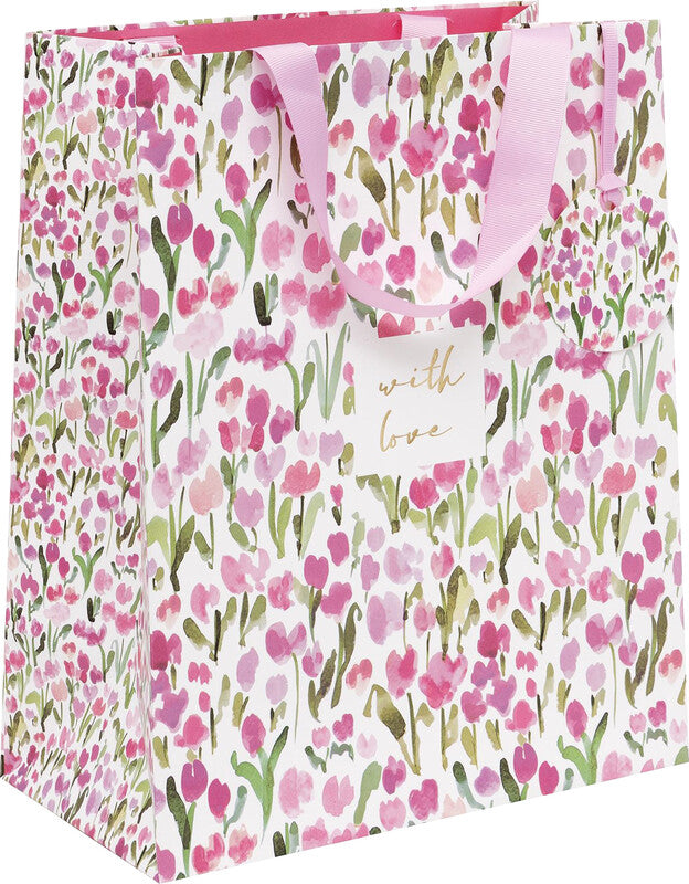 Glick Geschenktasche 'Tulip Tales' – 26 × 13,5 × 31,5 cm, Papier, mit Satinband, mehrfarbig