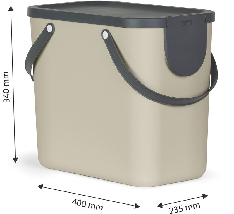 Rotho Abfallcontainer – 25 l – mit Deckel – Kunststoff, Cappuccino – B × H × T 235 × 340 × 400 mm