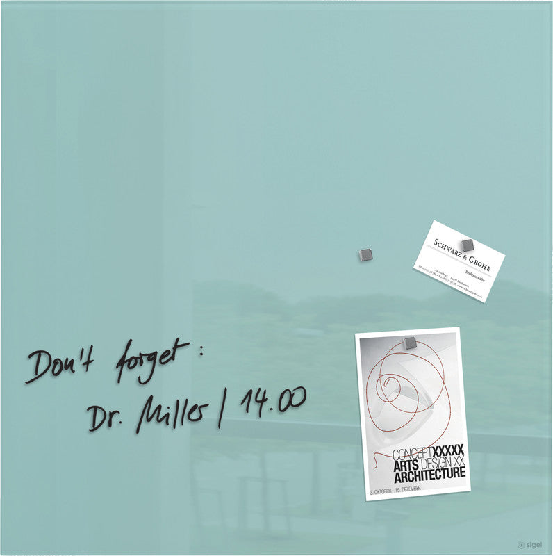 Sigel Whiteboard – 48 × 48 cm, Glas, magnetisch, Wandmontage, inkl. Magnete, Montagesatz, Zubehör