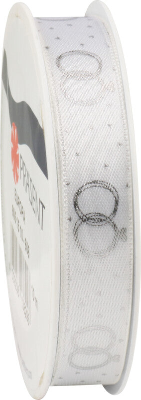 Präsent Geschenkband – Hochzeit – 15 mm × 3 m – Kunststoff, weiss/silber