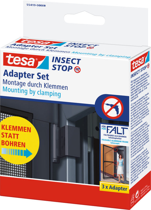 tesa Klemmadapter-Set – für Fliegengitter, faltbar, Türen – 3er-Set – Anthrazit