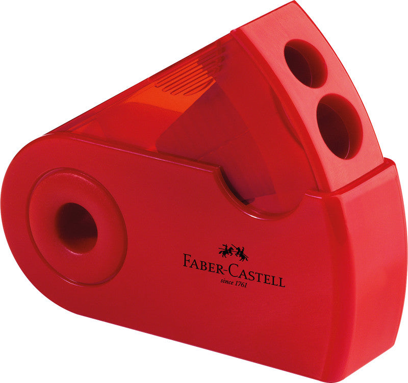 Faber-Castell Spitzer – manuell, 2-Loch, mit Behälter, für Blei- und Buntstifte Ø 8 und 11 mm, Kunststoff