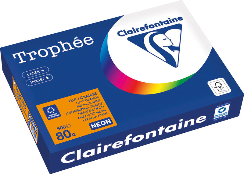 Clairefontaine Kopierpapier – A4, 80 g/m², Neonorange – für Inkjet, Laser, Kopierer – FSC, EU Ecolabel – 500 Blatt