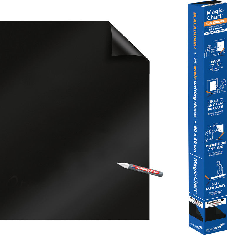 Legamaster Tafelfolie Bogen – Schwarz, selbstklebend, 600 × 800 mm, 25 Bogen