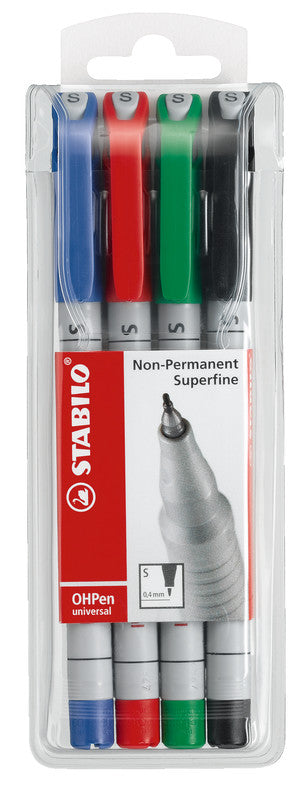 STABILO Non-Permanent Marker OHPen – superfein 0,4 mm – sortiert – 4er-Set – trocken abwischbar