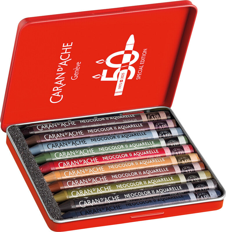 Caran d-Ache Caran d'Ache – Neocolor II – Wachsmalkreiden – Set – 10 Farben, in Metallschachtel
