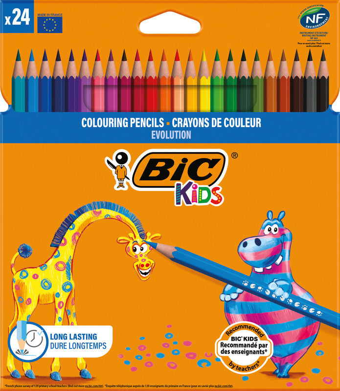 BIC Buntstifte – 24 Farben, im Kartonetui, Ø 3,2 mm, Kunstharz, NF Environment