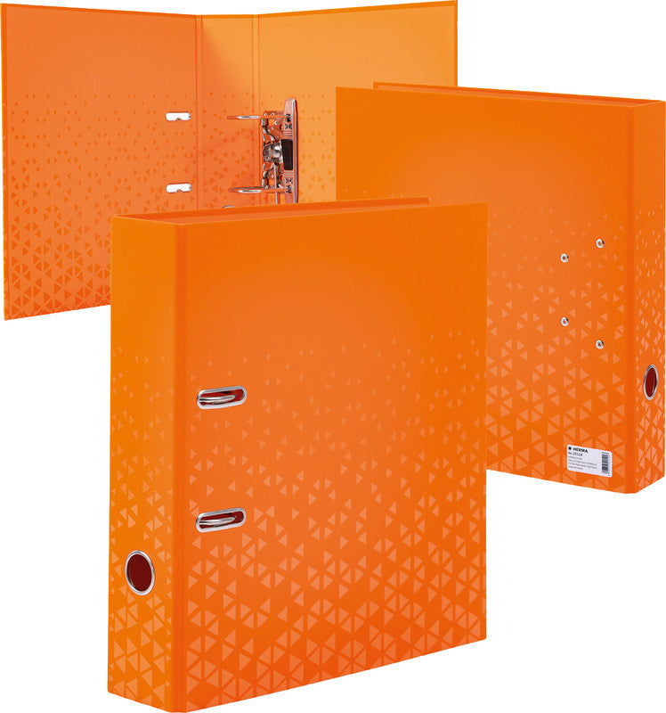 HERMA Ordner – A4 hoch – 2-Ring Hebelmechanik, Rücken 70 mm – orange, mit Niederhalter, mit Griffloch