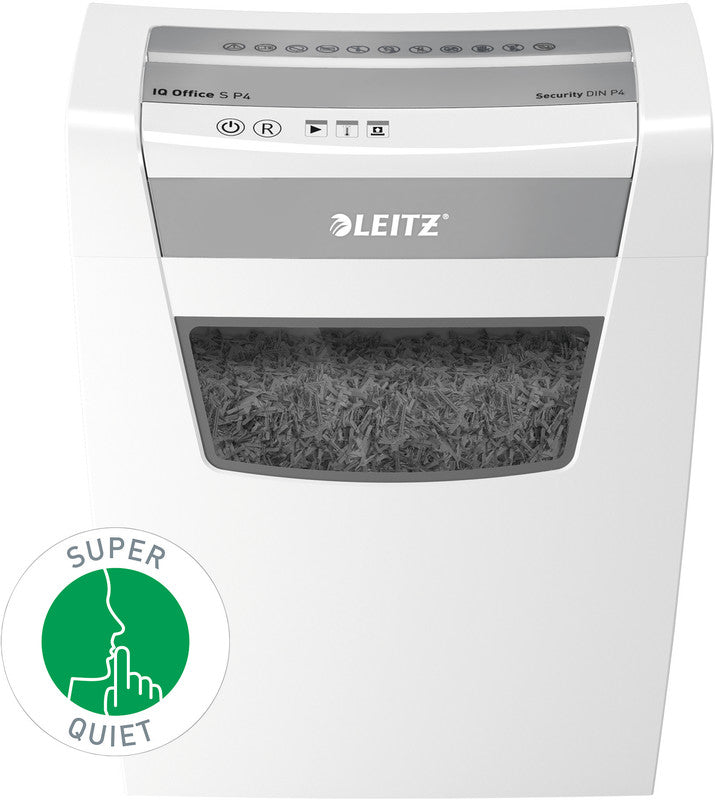 Leitz IQ Office S – Aktenvernichter, DIN P-4, Partikelschnitt 4 × 28 mm, 12 Blatt, 23 l, A4