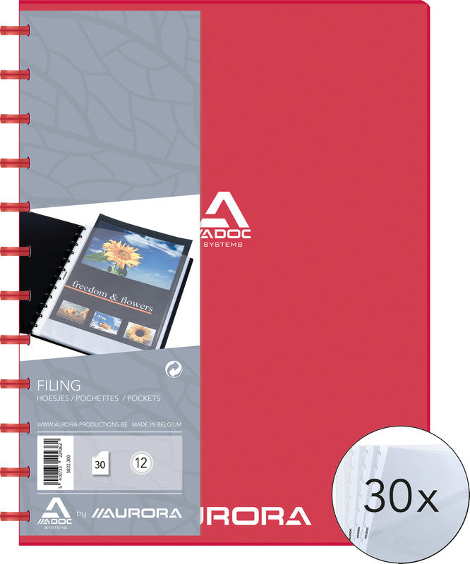 Adoc Sichtbuch Bind-Ex Aurora – 30 Sichttaschen, A4, austauschbar, genarbt, antireflex, weinrot, Kunststoff