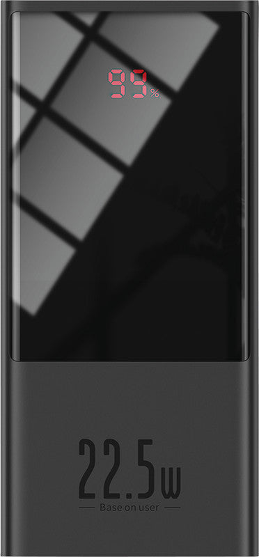 Baseus Powerbank 20000 mAh, 1× USB-A, 1× USB-C, mit Batterieladeanzeige, für Smartphones, Tablets, Schwarz