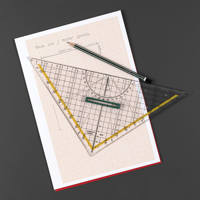 Linex Wandtafel-Geodreieck – Hypotenuse 32 cm, Acrylglas, transparent, mit abnehmbarem Griff