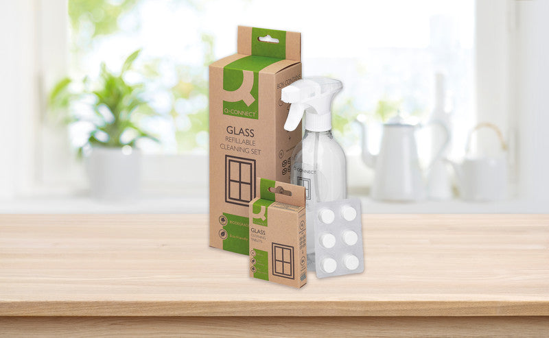 Q-Connect – Glasreiniger Starterset – Flasche 500 ml + 6 Tabs