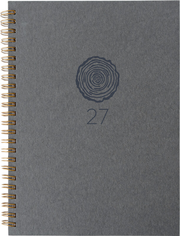 Biella Memento Agenda – 1 Woche/2 Seiten, Wire-O, 10,1 × 14,2 cm, Jan–Dez 2027, Dunkelgrau