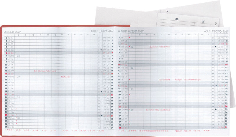 Biella Planer Berlin Agenda – 6 Monate pro Seite, geheftet, 8,7 × 15,3 cm, Jan–Dez, 2027, weinrot, FSC