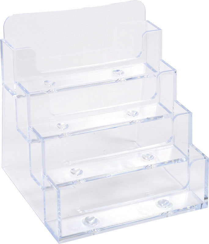 Exacompta Visitenkartenhalter – 4 Fächer, für 50 Karten je Fach, Polystyrol (PS), glasklar, 109 × 107 × 102 mm