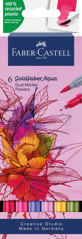 Faber-Castell Brush Pen Goldfaber Aqua – Pinselspitze – Sortiert – 6er-Set – Wasservermalbar