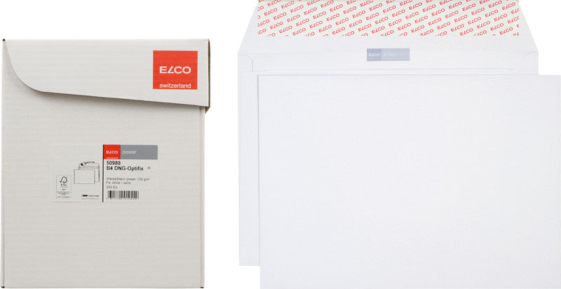 Elco Couvert B4 (353 × 250 mm), ohne Fenster, haftklebend (Optifix), weiss, 120 g/m² – 250 Stk.
