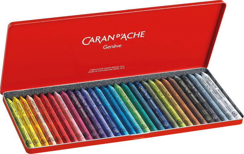 Caran d-Ache Caran d'Ache Neocolor I Ölbasierte Farbstifte-Set – 30 Farben, Mine Ø 8,6 mm, Metallschachtel